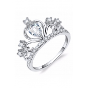 Women's Fashion Crown Shaped Diamond Gem Studded Slim Shank Ring