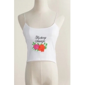 New Trendy Embroidery Floral Letter Pattern Summer Cami