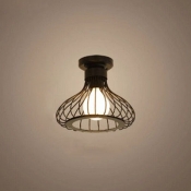 Industrial Flushmount Ceiling Light with 8.7''W Metal Cage in Black