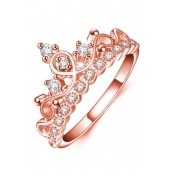 Crown Shaped Diamond Studded Rose Gold Finish Slim Shank Ring
