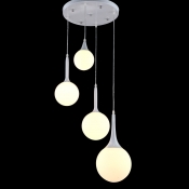 Industrial Nordical Multi Light Pendant with Globe Glass Shade in White Finish, 4 Light