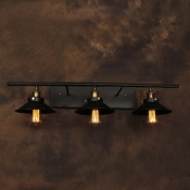 Industrial 35.4''W Multi Light Wall Sconce with 3 Light and Cone Metal Shade in Black Finish