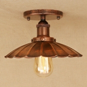 Industrial Vintage 9.8''W Flushmount Ceiling Light with Scalloped Metal Shade, Rust