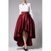New Stylish Simple Plain Bow Front High Low Hem Skirt