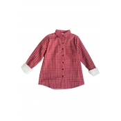 Retro Style Gingham Plaids Point Collar Long Sleeves Button Down Loose Shirt