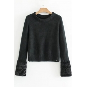 Basic Plain Round Neck Long Sleeve Cropped Pullover Sweater