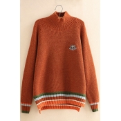 Color Block Turtleneck Long Sleeve Split Side Loose Pullover Sweater