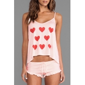 New Stylish Heart Print Cami Shorts Pajamas Co-ords
