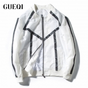 Simple Striped Pattern Long Sleeves Zippered Men's Jacket with Pockets