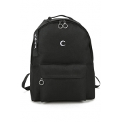 Basic Unisex Moon Embroidered Zippered Backpack Schoolbag