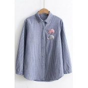 Trendy Elephant Pattern Point Collar Long Sleeves Button Down Casual Shirt