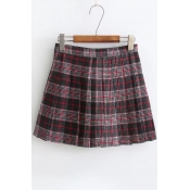 Stylish Tartan Plaids Pattern Mid-Waist Pleated Mini A-line Skirt
