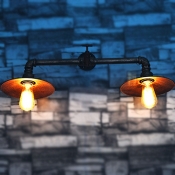 Industrial Vintage 2 Light Multi Light Wall Sconce with Saucer Metal Shade, 28''W, Rust
