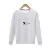 Basic Leisure Simple Letter Printed Round Neck Long Sleeve Pullover Sweatshirt