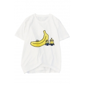 Cute Banana Cartoon Printed Round Neck Short Sleeves Summer Tee