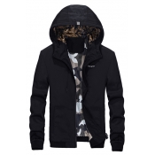 Cool Camouflaged Padded Hooded Zip Up Letter Embroidered Spring Jacket