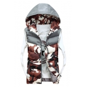 Trendy Color Block Camouflaged Hooded Zip Up Quilted Winter Vest
