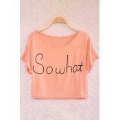 Stylish Letter Print Scoop Neck Short Sleeves Cropped Tee