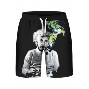 Funny Einstein Smoke Print Drawstring Waist Sports Shorts