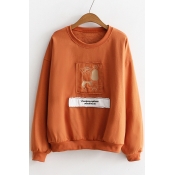 Chic Patched Cartoon Letter Graphic Pattern Round Neck Long Sleeves Pullover Sweatshirt