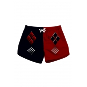 Color Block Geometric Printed Drawstring Waist Shorts with Pockets