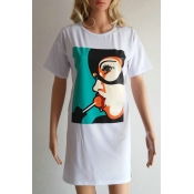 Cartoon Lollipop Print Round Neck Short Sleeves Mini T-shirt Dress