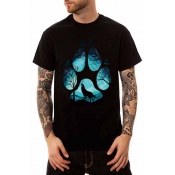Cat's Paw Printed Round Neck Short Sleeve Loose Tee