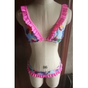 Lovely Floral Print Ruffle Detail Bow Back Summer Beach Bikini