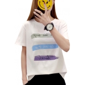 Natural Letter Paint Print Round Neck Short Sleeves Leisure Tee