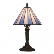 8''W Desk Lamp with Conical Glass Shade Tiffany Light in Blue&White Finish