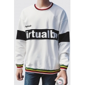 Spring's New Arrival Color Block Letter Printed Round Neck Long Sleeve Pullover Sweatshirt