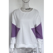 Color Block Round Neck Long Sleeves Pullover Casual Sweatshirt