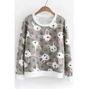 Cartoon Animal Polka Dot Printed Round Neck Long Sleeve Pullover Sweatshirt