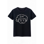 Lovely Cartoon Letter Print Round Neck Short Sleeves Casual Tee