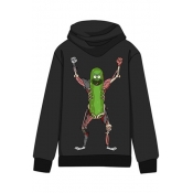 Fashionable Letter Cartoon Print Long Sleeves Pullover Unisex Hoodie with Pocket