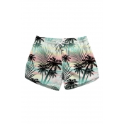 Coconut Tree Printed Drawstring Waist Beach Shorts with Pockets