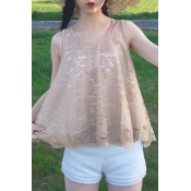 Chic Lace Panel Scoop Neck Sleeveless Bow Tie Back Loose Summer Tank