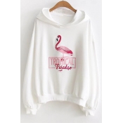 Chic Flamingo Letter Embroidered Leisure Long Sleeve Hoodie