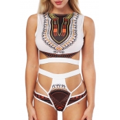 Summer Collection Tribal Print Higth Waist Hollow Out Detail Tankini