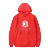 Trendy Badge Letter Print Long Sleeves Pullover Hoodie with Pocket