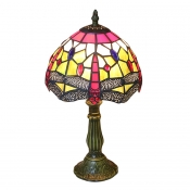 Tiffany-Style Table Lamp with Multi-Colored Dragonfly Pattern Dome Glass Shade