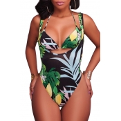 Holiday Sexy Leaf Printed Halter Two Pieces Hollow Out Back Swimwear