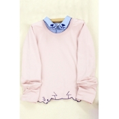 Lovely Cat Pattern Collared Fake Two Pieces Long Sleeve Pullover Sweatshirt