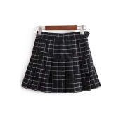 Old School Fashion Plaids Pattern Zip Side Mini Pleated Skirt