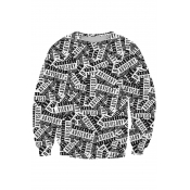 Digital Letter Printed Oversize Round Neck Long Sleeve Pullover Sweatshirt
