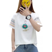 Stylish Fish Letter Print Round Neck Short Sleeves Casual Tee