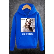 Fancy Singer Character Album Letter Print Long Sleeves Pullover Hoodie with Pocket
