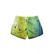 Drawstring Waist Color Block Printed Leisure Shorts with Pockets