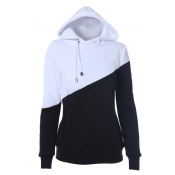 Women's Fashion Color Block Drawstring Detail Pocket Front Pullover Hoodie