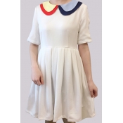 Childish Color Block Contrast Collar Simple Mini A-line Dress